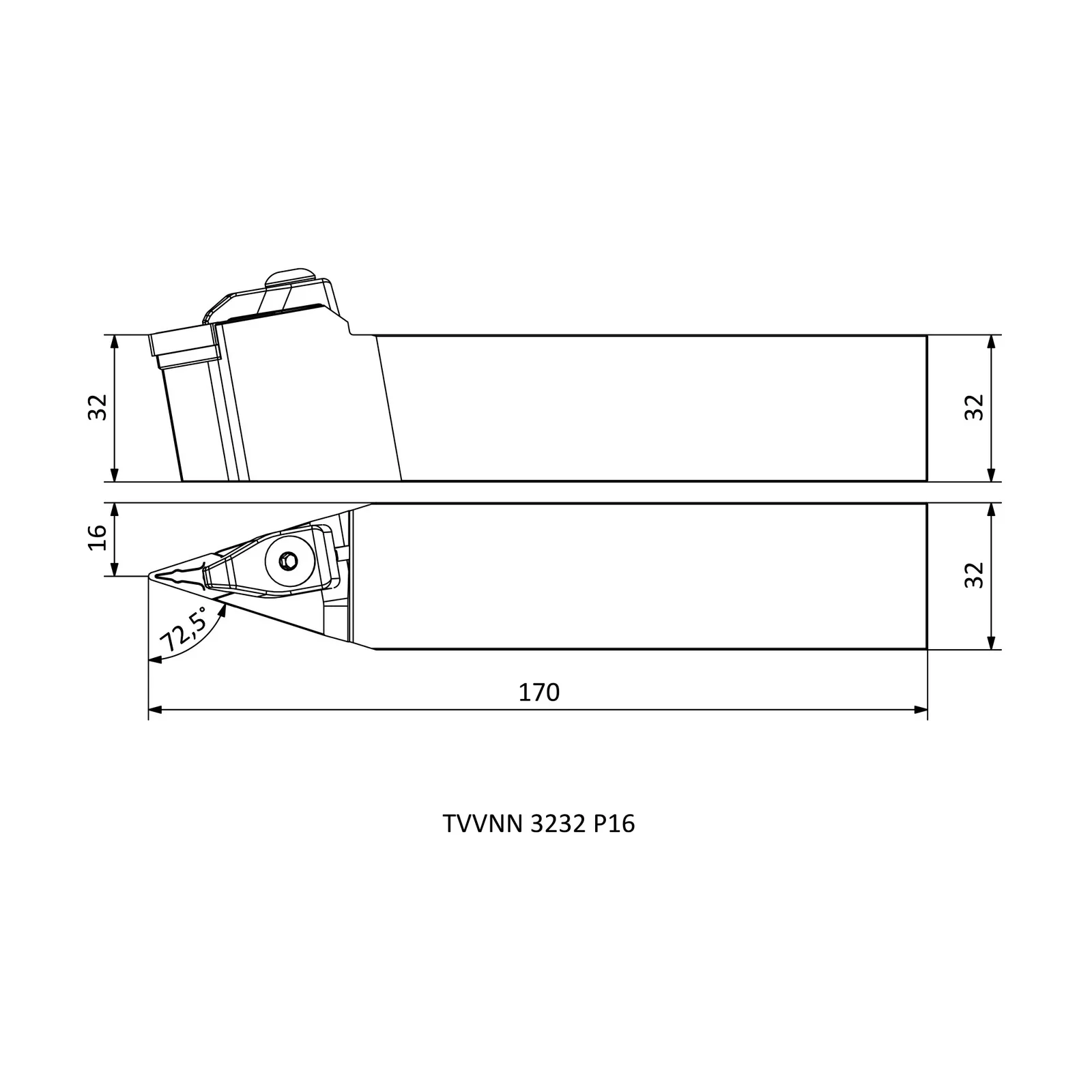 TVVNN 3232 P16 &mdash; dimensioned drawing