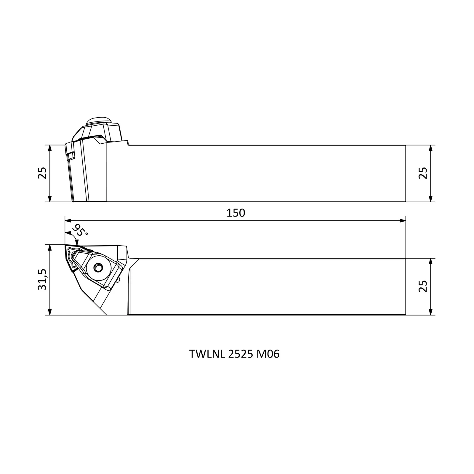 TWLNL 2525 M06 &mdash; dimensioned drawing