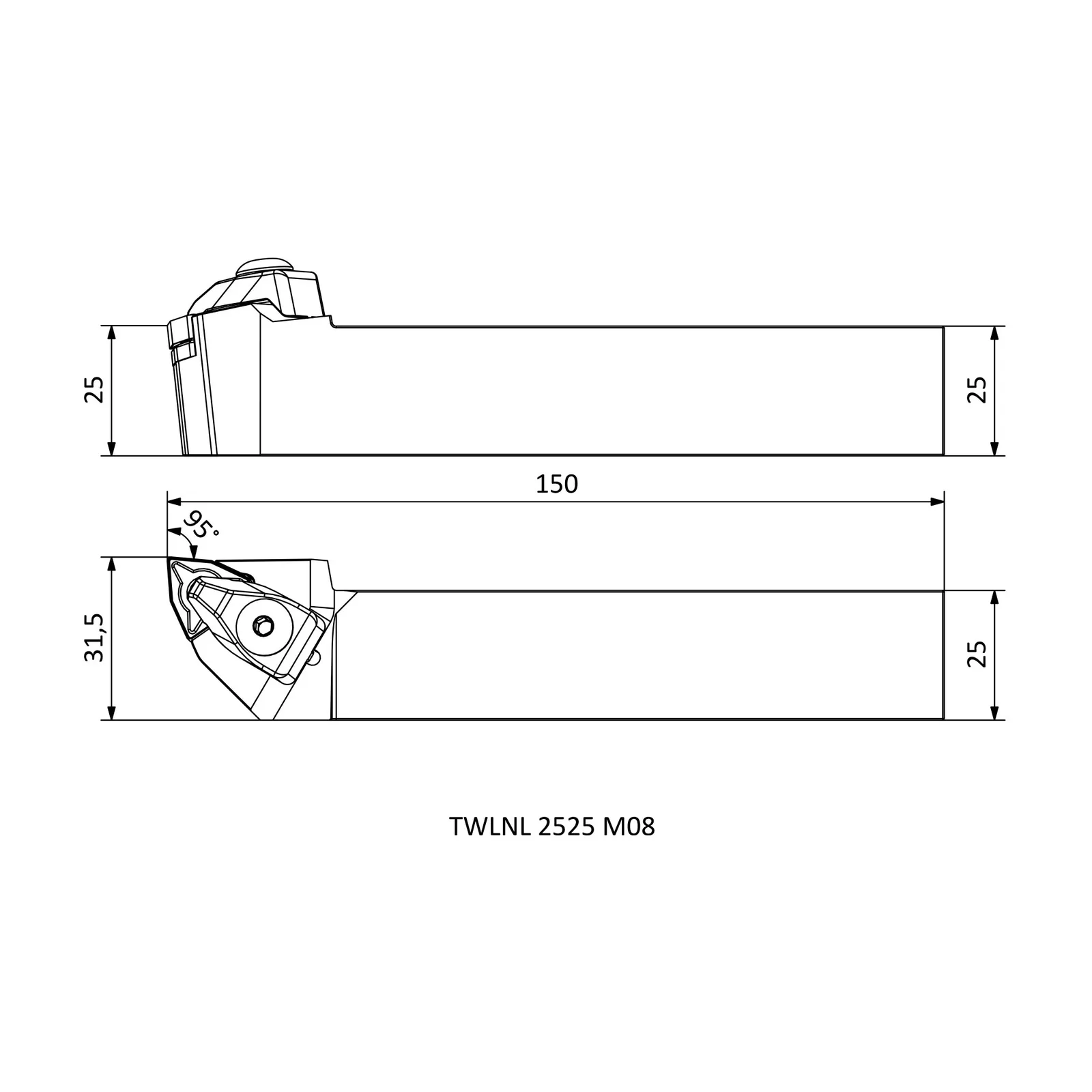 TWLNL 2525 M08 &mdash; dimensioned drawing