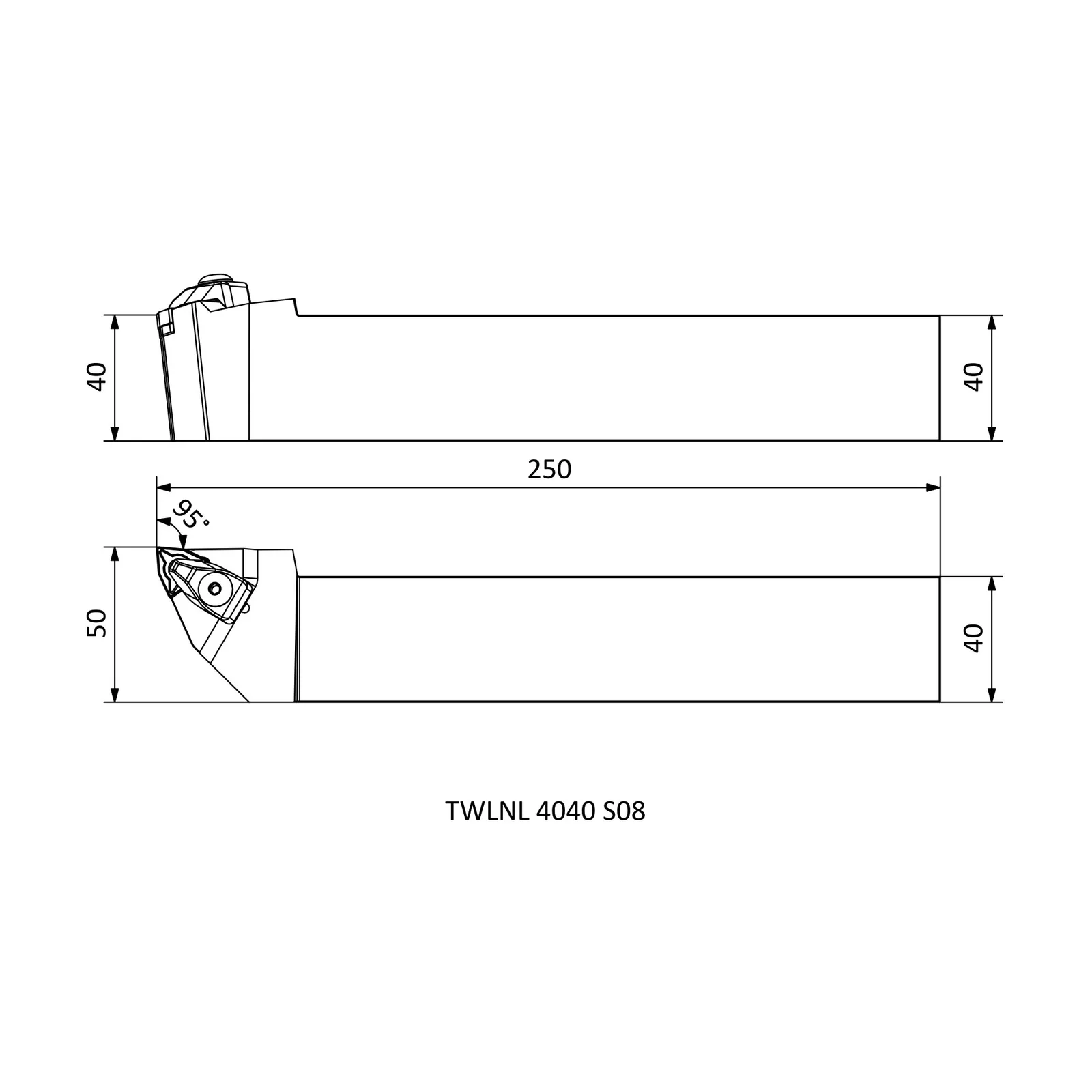 TWLNL 4040 S08 &mdash; dimensioned drawing