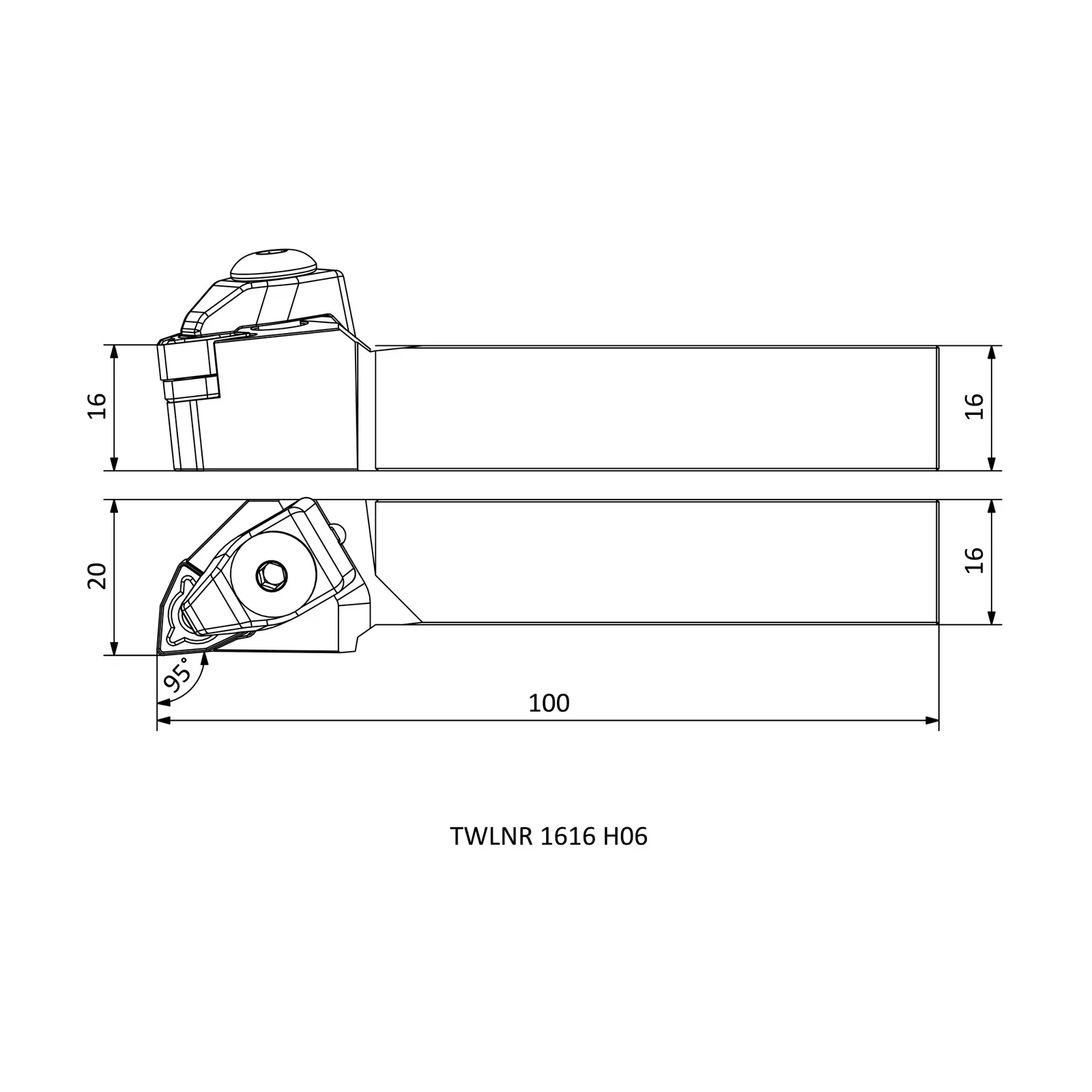 TWLNR 1616 H06 &mdash; dimensioned drawing