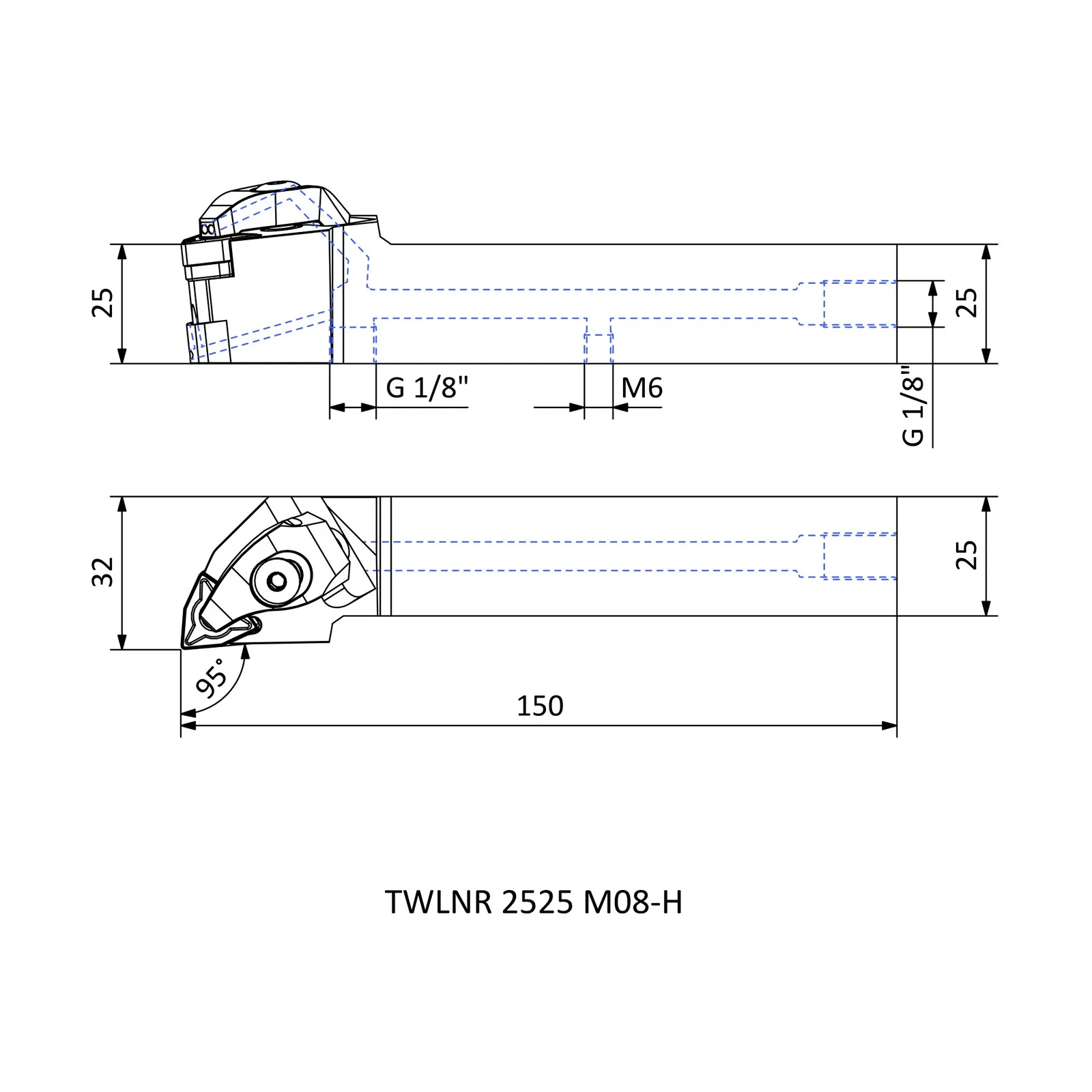 TWLNR 2525 M08-H &mdash; dimensioned drawing