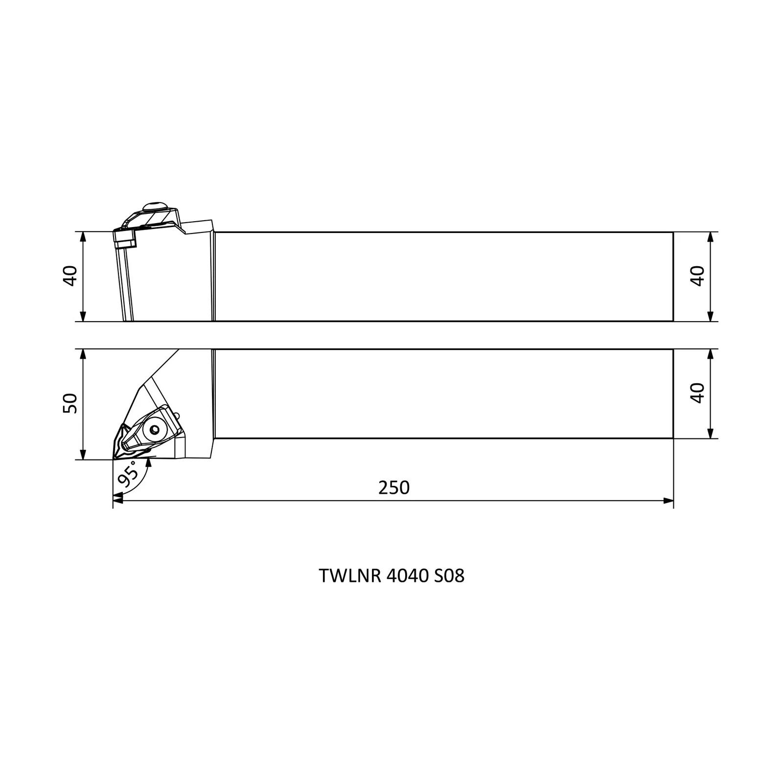 TWLNR 4040 S08 &mdash; dimensioned drawing
