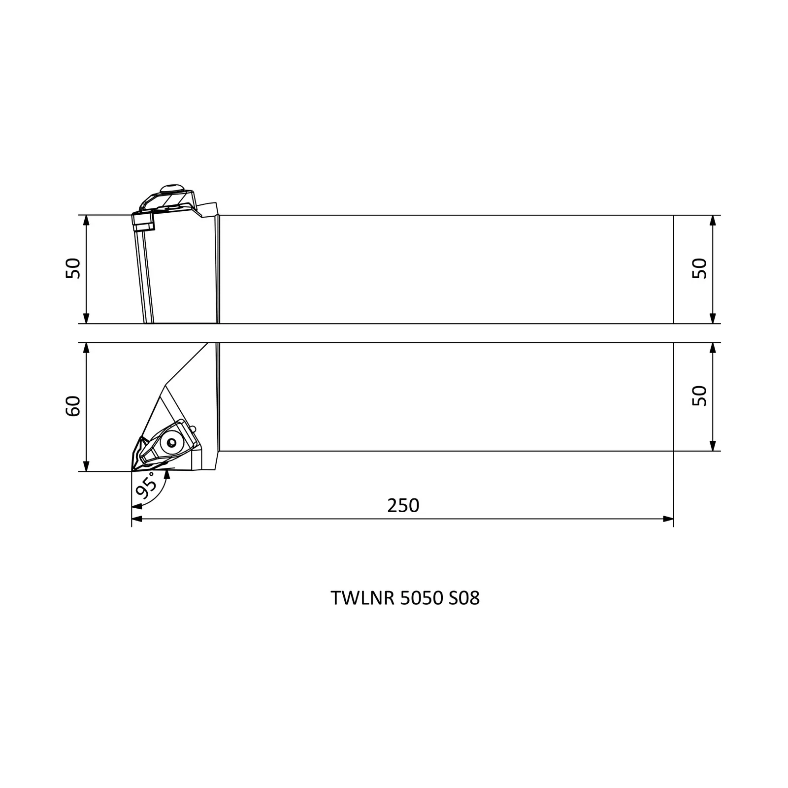 TWLNR 5050 S08 &mdash; dimensioned drawing